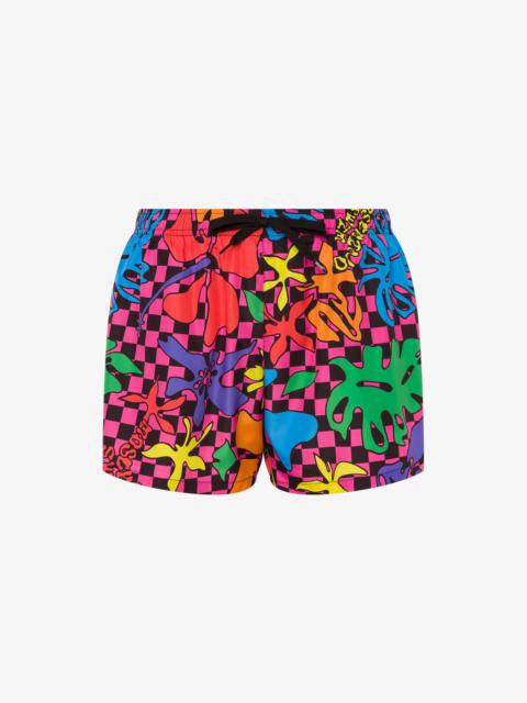 Moschino ALL-OVER FLOWER CHECK SWIM TRUNKS