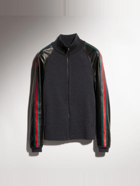 GUCCI Fine rib wool zip jacket with Web
