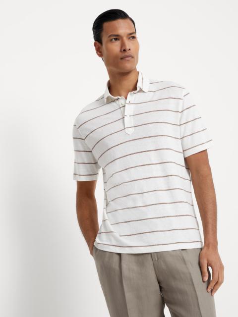 Linen and cotton striped jersey polo with shirt-style collar