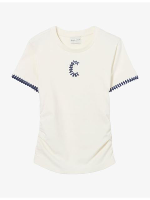 Claudie Pierlot Brand-Embroidered Ruched Jersey T-Shirt
