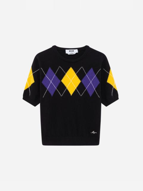MSGM Cashmere wool blend sweater with argyle pattern