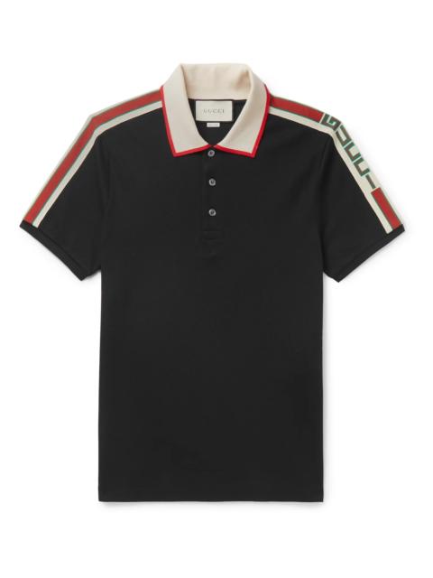 GUCCI Slim-Fit Webbing-Trimmed Stretch-Cotton Piqué Polo Shirt