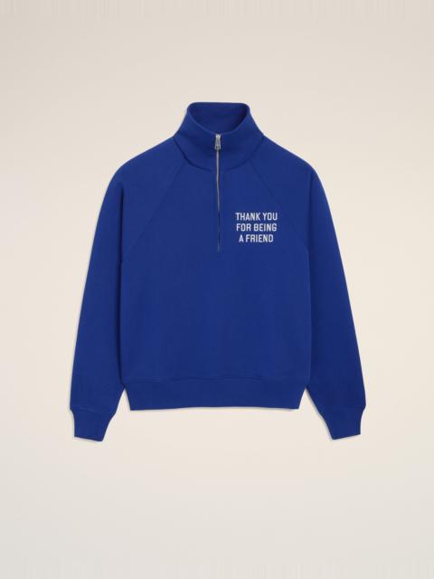 AMI Paris BLUE ZIPPED COTTON "THANK YOU FOR BEING A FRIEND" SWEATSHIRT