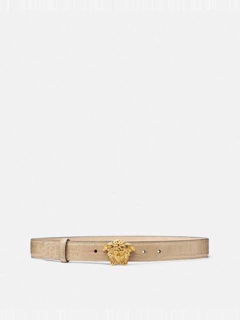 VERSACE Croc-Effect La Medusa Leather Belt