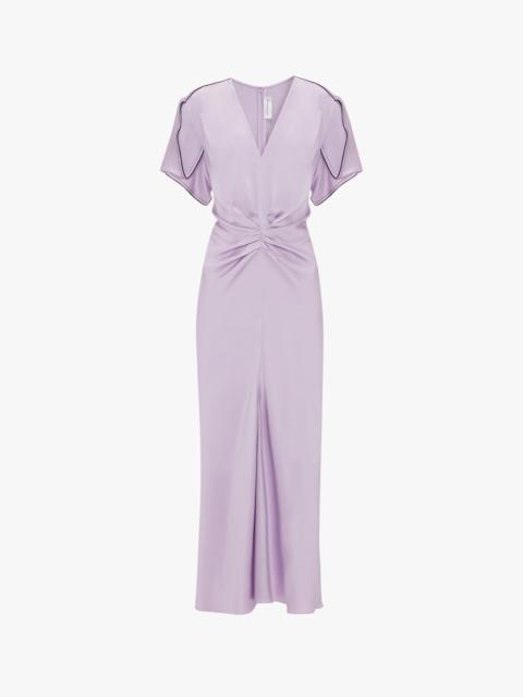 Victoria Beckham Gathered V-Neck Midi Dress In Petunia