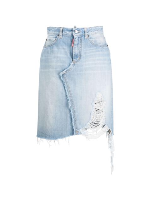 DSQUARED2 ripped-detailing A-line denim skirt