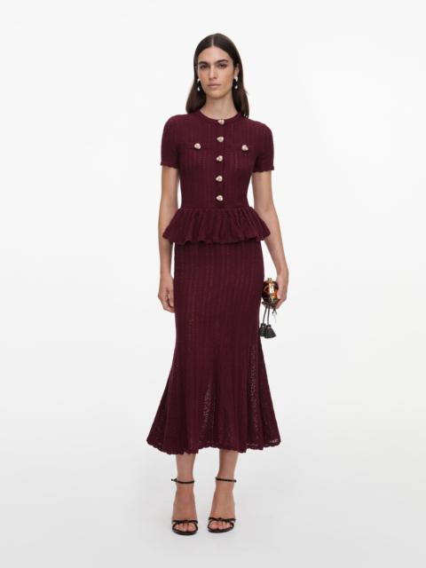 self-portrait Burgundy Pointelle Peplum Knit Midi Dress