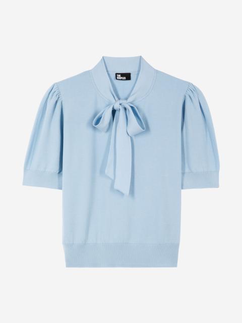 The Kooples BLUE COTTON BLEND LAVALLIÈRE NECK SWEATER