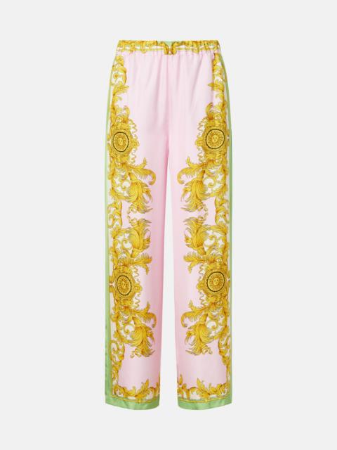 VERSACE Printed silk twill wide-leg pants