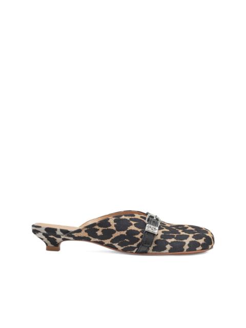 GANNI buckle leopard-print mules