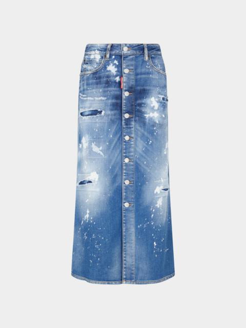 MEDIUM ICE SPOTS WASH DENIM LONG SKIRT