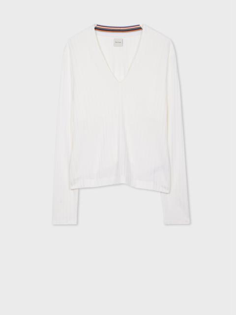Paul Smith Women's White Viscose-Blend V-Neck Top