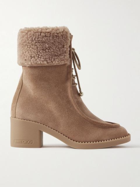 JIMMY CHOO Hali 60 shearling-trimmed suede ankle boots Light brown