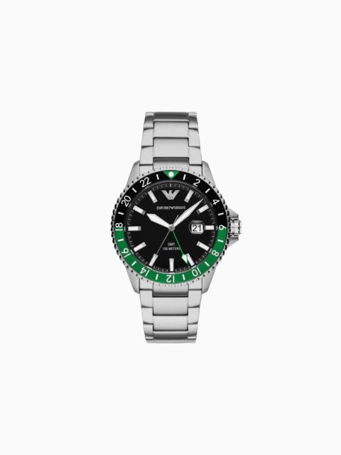 EMPORIO ARMANI GMT DUAL TIME STAINLESS STEEL WATCH