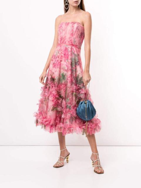 Marchesa FLORAL PRINT RUFFLED TRIM GOWN