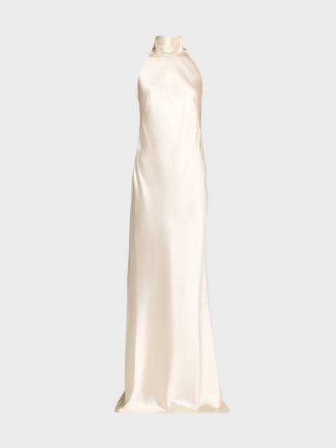 Ralph Lauren Chilton Stretch Satin Sleeveless Halter Gown