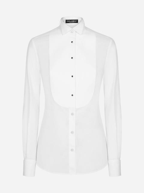 Cotton poplin shirt with piqué shirt front