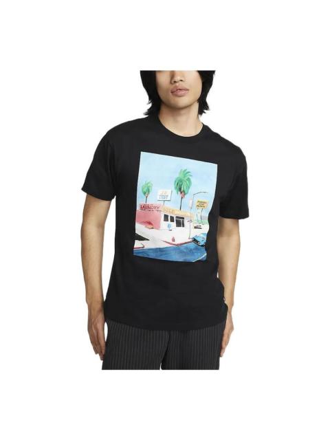 Nike Nike SB Skateboard Cartoon landscape Pattern Skateboard Round Neck Short Sleeve Black DR7766-010