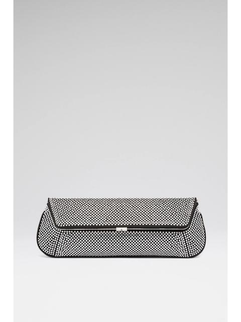 Amina Muaddi AMI CLUTCH CRYSTAL BLACK SATIN AND WHITE CRYSTALS