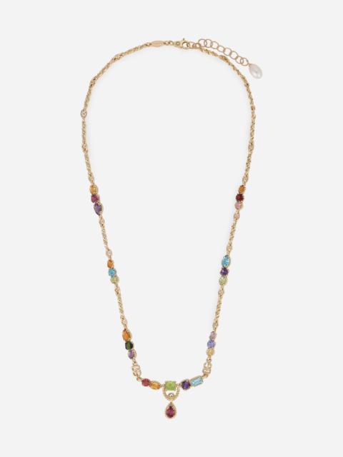 18kt yellow gold necklace with multicolored fine gemstones