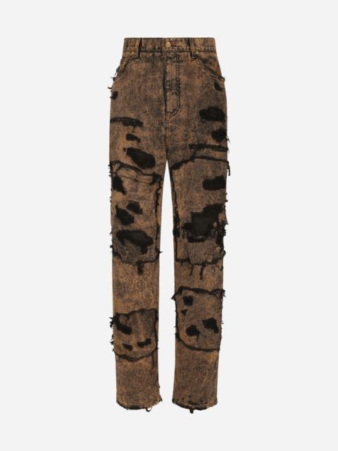Dolce & Gabbana Straight-leg overdyed washed denim jeans