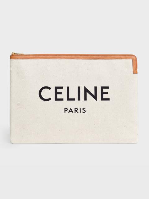 CELINE LARGE POUCH  IN  COTTON WITH CELINE PRINT AND CALFSKIN