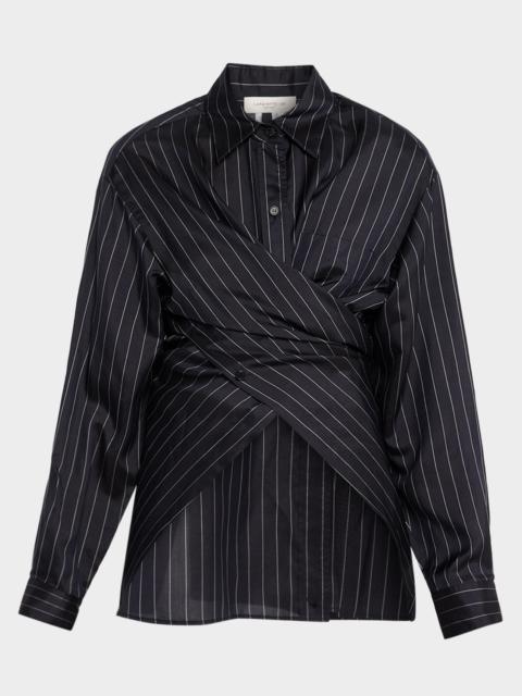 Lafayette 148 New York Pinstripe Silk Convertible Wrap Blouse