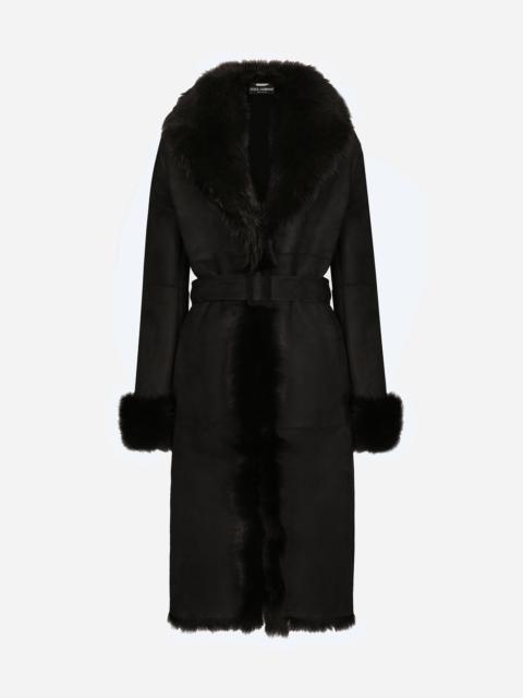 Shearling coat with belt