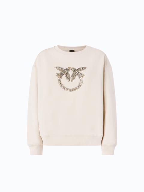 PINKO SWEATSHIRT WITH BEJEWELLED LOVE BIRDS LOGO