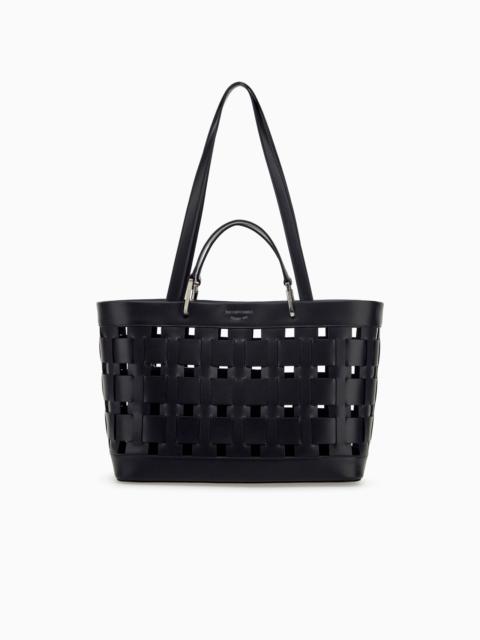 EMPORIO ARMANI TOTE BAG WITH WOVEN DESIGN DOUBLE HANDLES AND POUCH