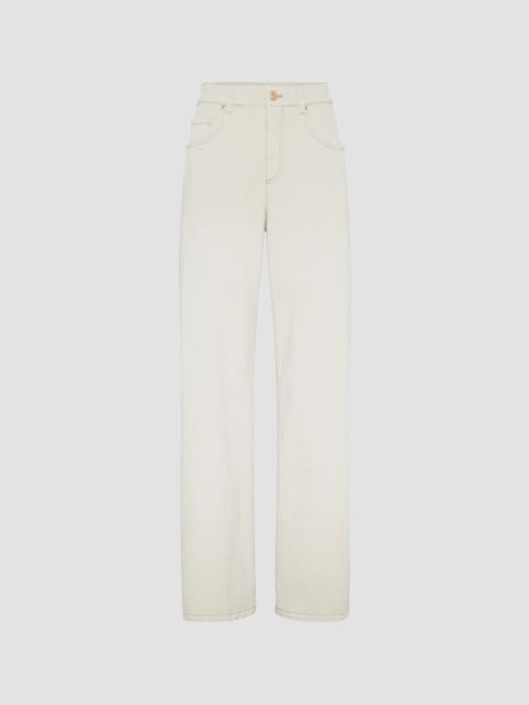 Brunello Cucinelli Women's Stretch Dyed Denim Loose Barrel Jeans with Monili - Panama