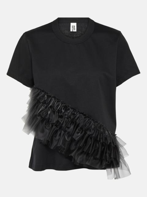 Tulle-trimmed cotton jersey T-shirt