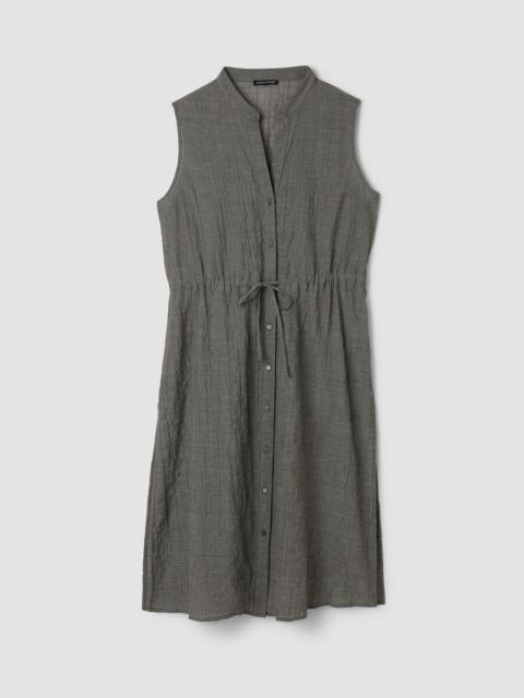 EILEEN FISHER Organic Cotton Microstripe Pucker Band Collar Shirt