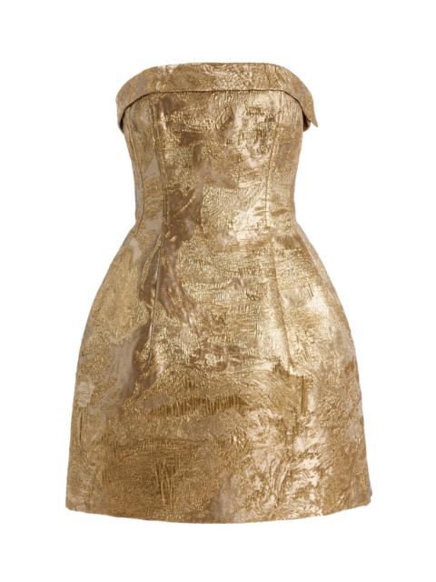 SIMKHAI Ariani Metallic-Jacquard Bustier Mini Dress gold