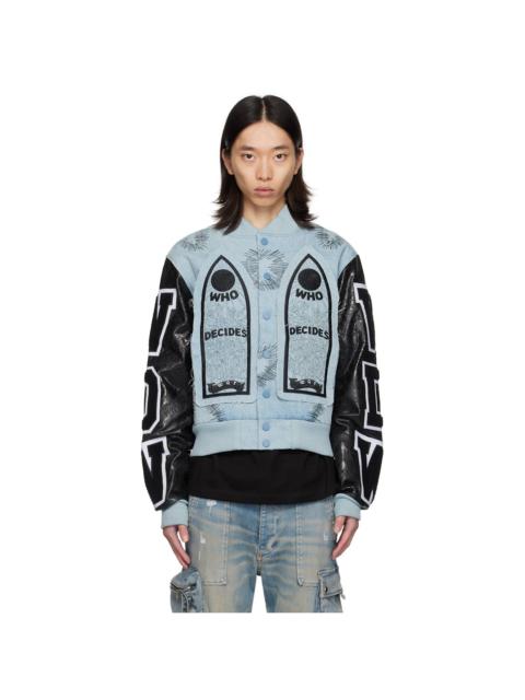 WHO DECIDES WAR SSENSE Exclusive Blue & Black Namesake Denim Bomber Jacket