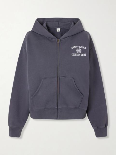 Sporty & Rich Logo-print Garment-dyed Cotton-jersey Zip-up Hoodie
