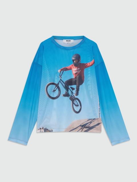 MSGM Long-sleeve mesh T-shirt with print