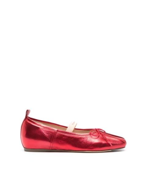 pleated metallic ballerina shoes