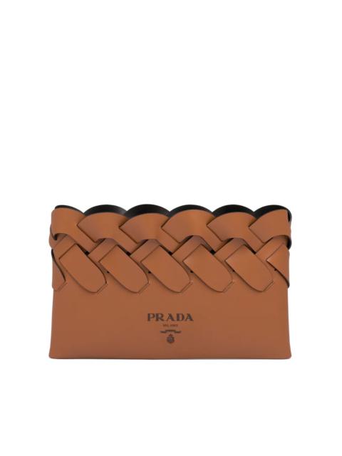 Prada Prada Tress leather clutch with large woven motif