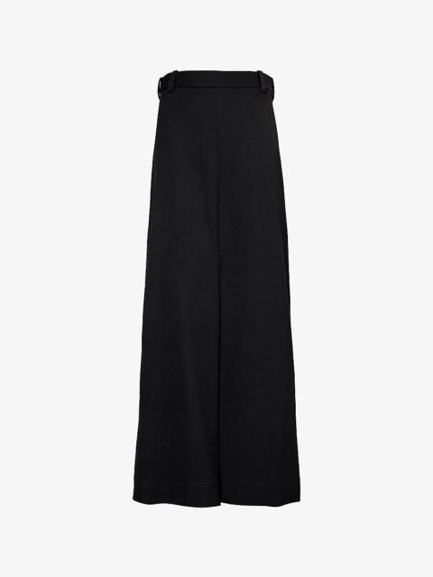Pleated high-rise woven-blend midi skirt
