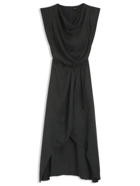 BOSS WRAP-SKIRT DRESS WITH COWL NECK