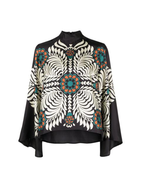 La DoubleJ geometric-print silk blouse