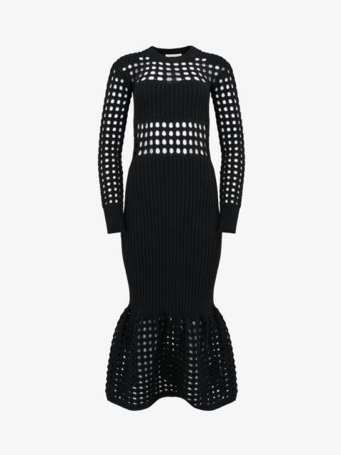 Women's Knitted Mesh Midi Dress in Black