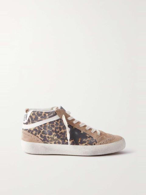 Mid Star embellished distressed leopard-print calf hair, leather and suede sneakers