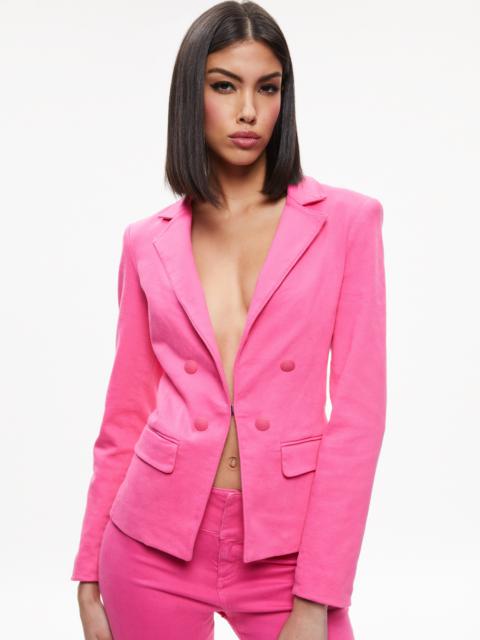 Alice + Olivia MYA NOTCH COLLAR FITTED DENIM BLAZER