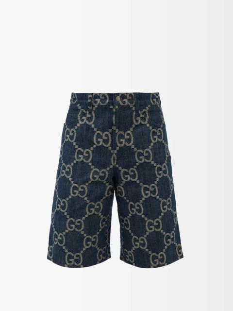 GUCCI GG-embroidered denim Bermuda shorts