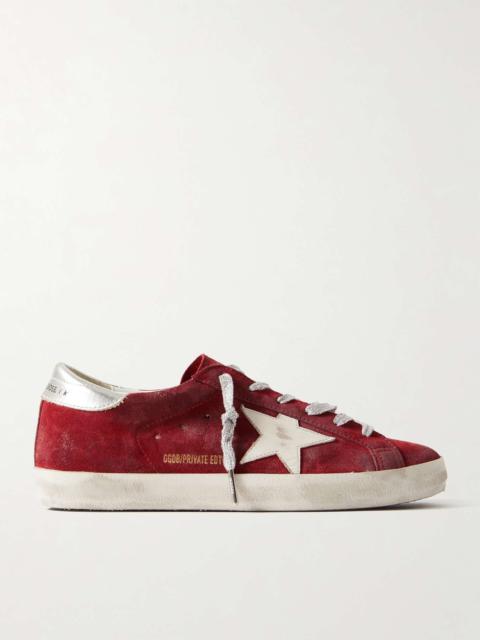 Super-star distressed metallic leather-trimmed suede sneakers