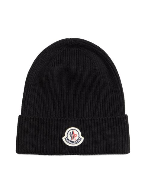 Moncler Bell Logo Wool Beanie in Black at Nordstrom