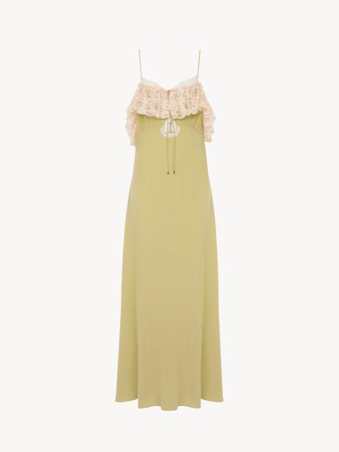 Chloé THIN-STRAP LONG DRESS IN CRÊPE DE CHINE & LACE