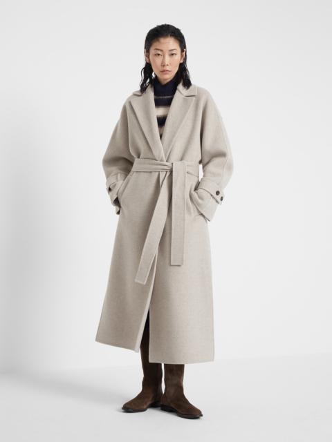 Brunello Cucinelli Hand-crafted coat in virgin wool and cashmere double cloth with monili
